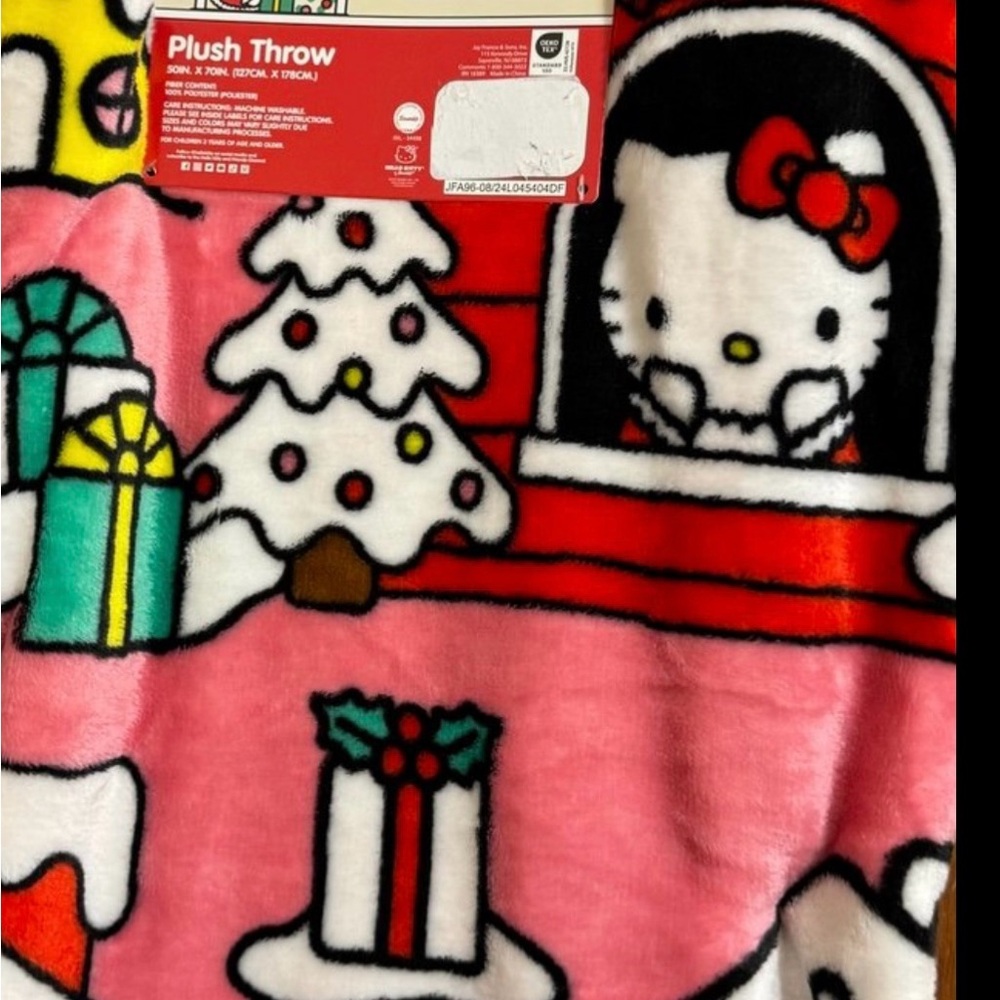 - Hello Kitty Pink  Christmas Gingerbread House Blanket/ Plush Throw